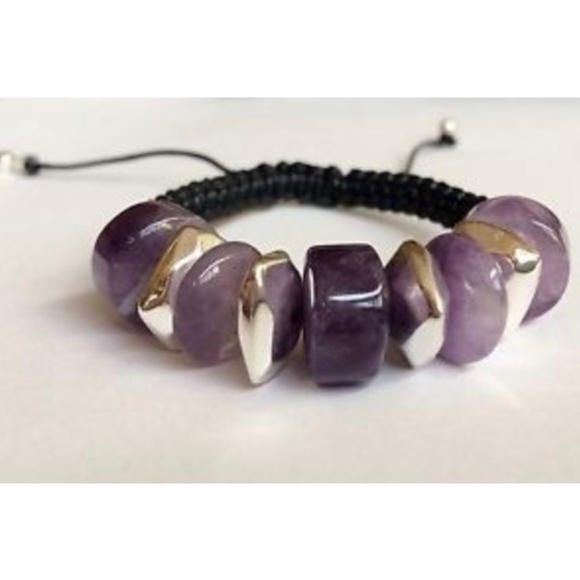 Silver Purple Amethyst Shamballa Bracelet 6-9" - Picture 2 of 8
